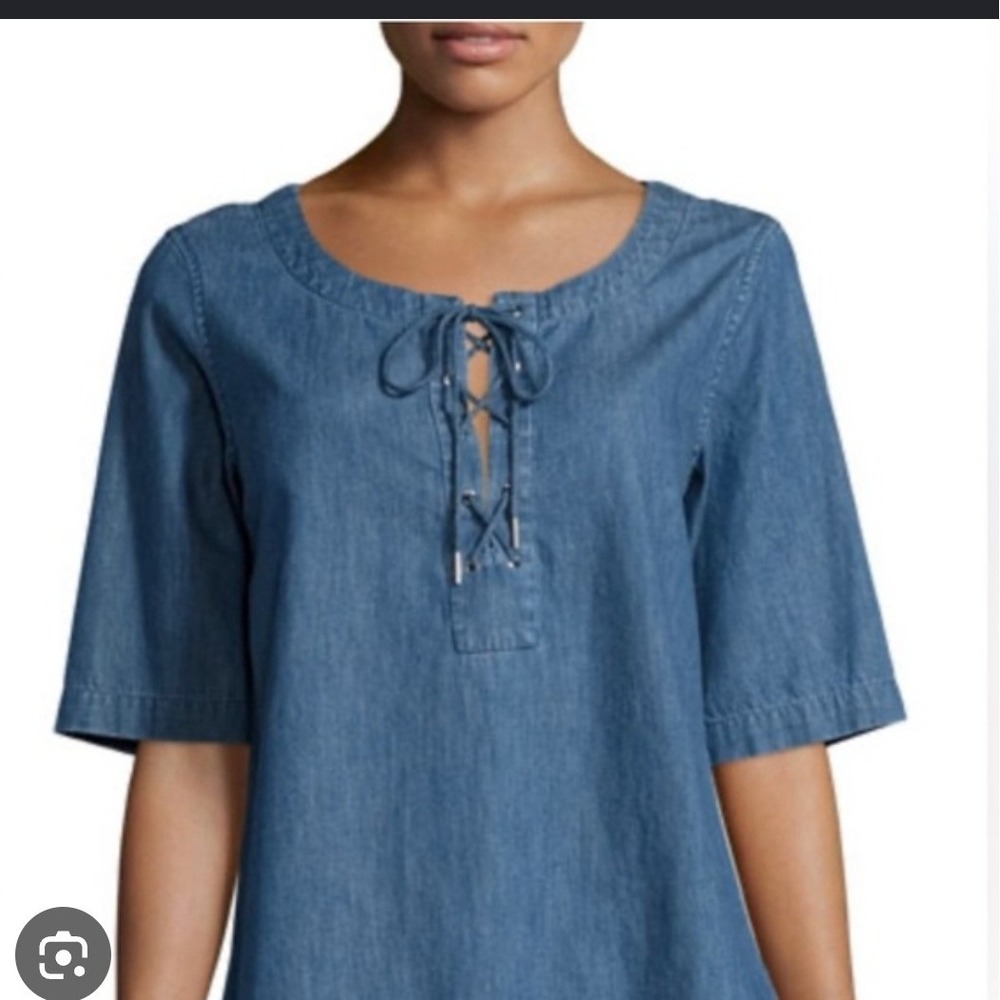 RAG & BONE Denim Lace Up Front Short Sleeve Blouse M Chambray Top Comfy casual - Picture 2 of 10